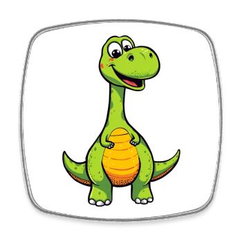 Cheerful dinosaur with orange belly - Square fridge magnet - white - Front