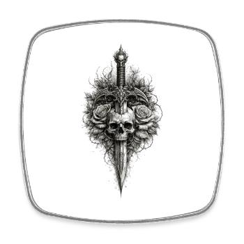 Graphique gothique de la dague Skull Rose - Magnet carré - blanc - Devant