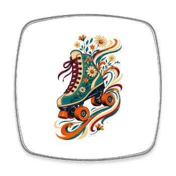 Flower Roller Skate Art - Square fridge magnet - white - Front