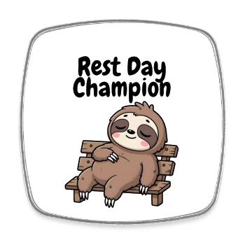 Rest Day Champion Sloth - Square fridge magnet - white - Front