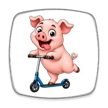 Schwein Roller Scooter Lustiges Bauernhof Motiv - Viereckiger Kühlschrankmagnet - Weiß - Vorne