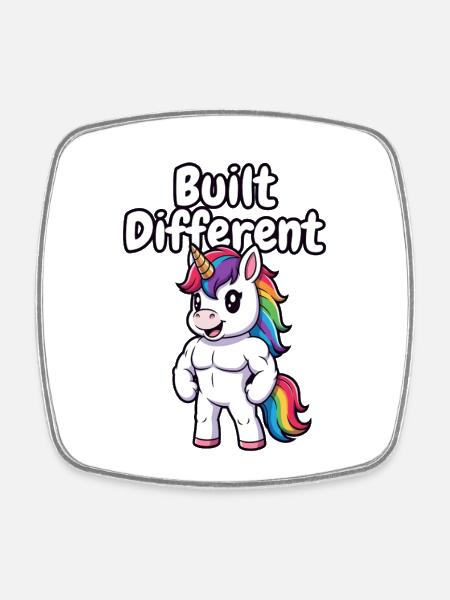 Built Different Unicorn Muscular - Square fridge magnet - white