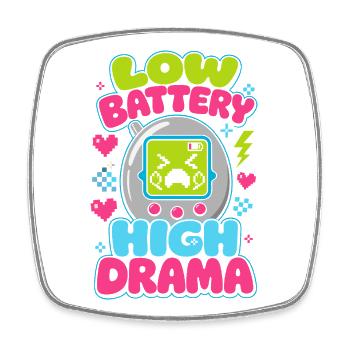 Low Battery High Drama Retro - Square fridge magnet - white - Front