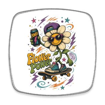 Flower Power Skateboard Flower – Cool Retro Hippi - Square fridge magnet - white - Front