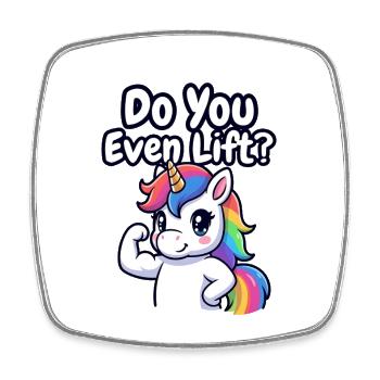 Unicorn Gym Do You Even Lift? - Square fridge magnet - white - Front