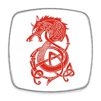 Dragon-loup viking (rouge) - Magnet carré - blanc - Devant