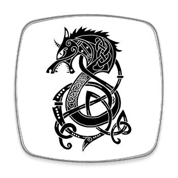 Viking Wolf Dragon (Black) - Square fridge magnet - white - Front