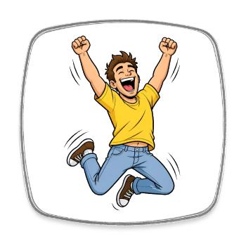 Jubilant Man in the Jump – Comic Winner Success - Square fridge magnet - white - Front