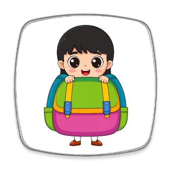 School enrollment girls with school bags – start of school - Square fridge magnet - white - Front