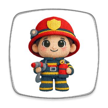Little firefighter in knitted look - Square fridge magnet - white - Front