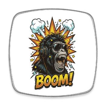 Cool chimpanzee with headphones comic design - Square fridge magnet - white - Front