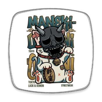 Maneki Oni Japanese Cat Streetwear Art Anime Kawai - Square fridge magnet - white - Front