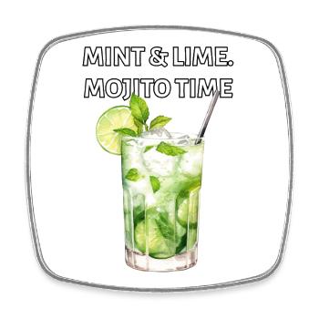 Mint & Lime. Mojito Time. - Square fridge magnet - white - Front
