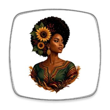Afro Woman Sunflower Crown - Square fridge magnet - white - Front