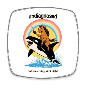 Pony on Orca – Absurd Chaos - Square fridge magnet - white - Front