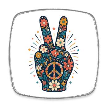 Floral Peace Sign Floral Style - Square fridge magnet - white - Front