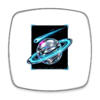 Saturn's neon Orb - Square fridge magnet - white - Front