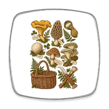 Mushrooms in the forest – botanical illustration - Square fridge magnet - white - Front