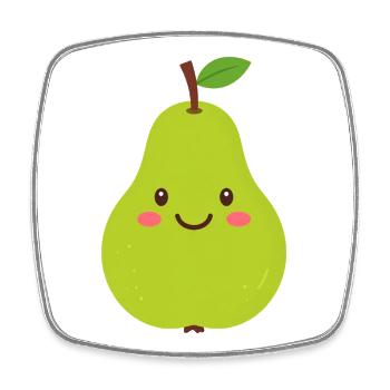 Poire de kawaï verte – Motif de fruits sucrés - Magnet carré - blanc - Devant