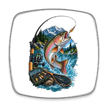 Poissons arc-en-ciel sautent au lac de montagne - Magnet carré - blanc - Devant