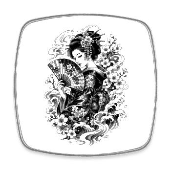 Geishas japonaises dans le style tatouage Irezumi - Magnet carré - blanc - Devant