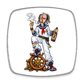 Captain Raucher at the helm - Square fridge magnet - white - Front