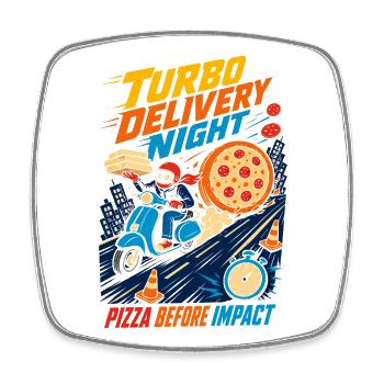 Livraison de pizza Turbo le soir - Magnet carré - blanc - Devant