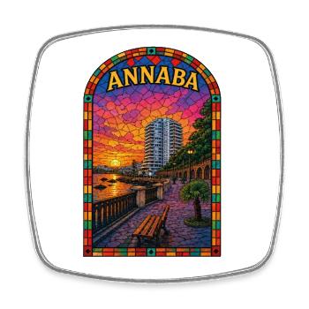 Annaba Vitrail Promenade au Coucher - Magnet carré - blanc - Devant