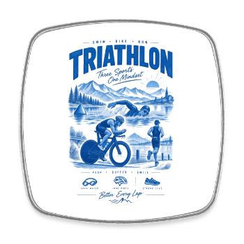 Affiche vintage triathlon bleue - Magnet carré - blanc - Devant