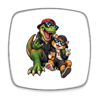 Dino & Chat : Duo lunettes de soleil - Magnet carré - blanc - Devant