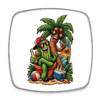 Cactus & Palm Tree: Summer Surfer Party - Square fridge magnet - white - Front