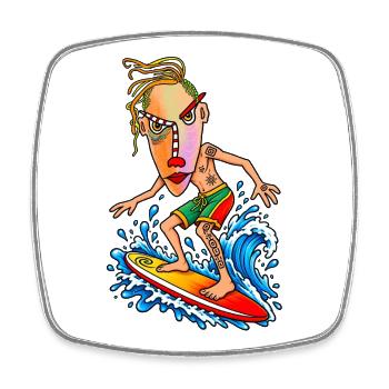 Surfer Cartoon Wave Hero - Magnet carré - blanc - Devant