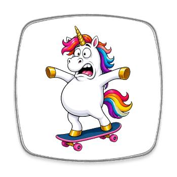 Échec de skateboard licorne vacillante - Magnet carré - blanc - Devant