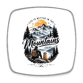 La vie est meilleure à la montagne – Adventur en plein air - Magnet carré - blanc - Devant