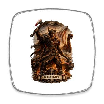 Guerrier viking féroce en bannière éclairée par le feu - Magnet carré - blanc - Devant