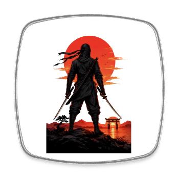 Ninja au Coucher du Soleil près de la Porte Torii - Magnet carré - blanc - Devant