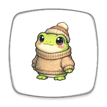 Grenouille câline en pull d’hiver - Magnet carré - blanc - Devant