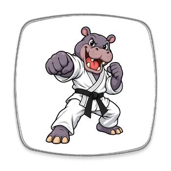 Strong hippopotamus in karate - Square fridge magnet - white - Front