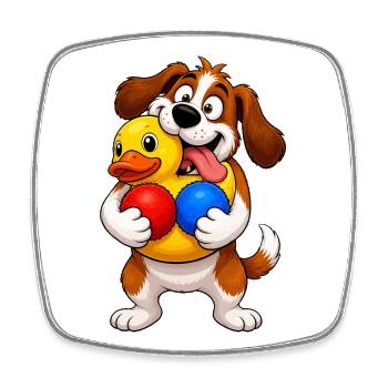 Excited Dog Squeaky Toy Overload - Square fridge magnet - white - Front