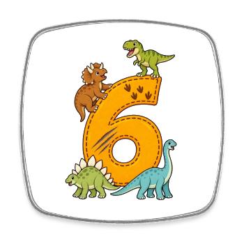 6th Birthday Dinosaur – Dino Kids - Square fridge magnet - white - Front
