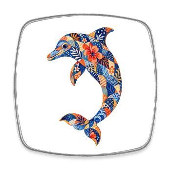 Patchwork dolphin with floral power - Square fridge magnet - white - Front