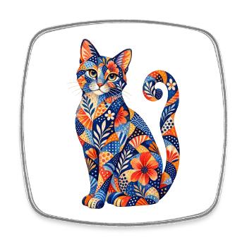 Patchwork Cat Floral Pattern - Square fridge magnet - white - Front