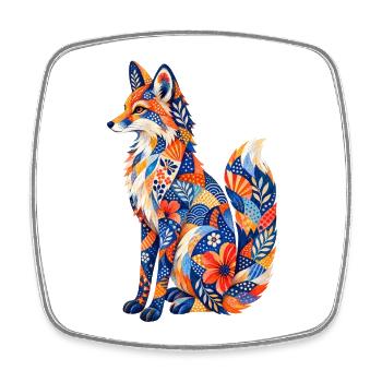 Patchwork Fox Floral Pattern - Square fridge magnet - white - Front