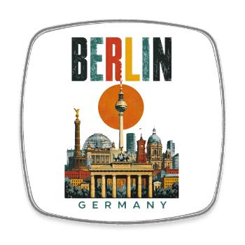 Berlin Germany Retro City Skyline - Square fridge magnet - white - Front
