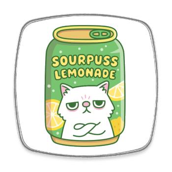 Funny Grouchy Cat Sourpuss Lemonade Drink Can - Square fridge magnet - white - Front