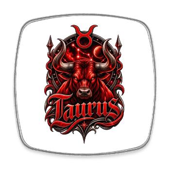 Crimson Taurus Constellation Emblem - Square fridge magnet - white - Front