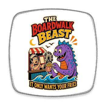 Boardwalk Beast – Funny French Fries Monster - Square fridge magnet - white - Front