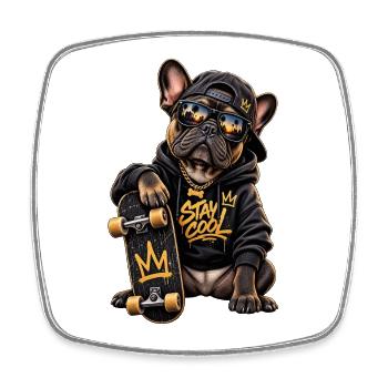 Bleib Cool Bulldog Skate Hoodie - Viereckiger Kühlschrankmagnet - Weiß - Vorne
