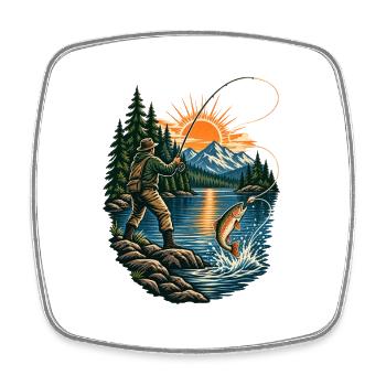 Angler - Viereckiger Kühlschrankmagnet - Weiß - Vorne