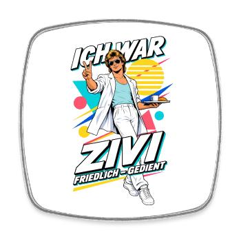 Ich war Zivi – Friedlich gedient im 80er-Look - Viereckiger Kühlschrankmagnet - Weiß - Vorne
